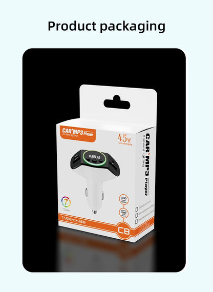 PD30W+QC3.0 Bluetooth 5.3 Car MP3 Player FM Transmitter Wireless Handsfree U Disk Play Music USB Type-C Car Fast Charger Adapter