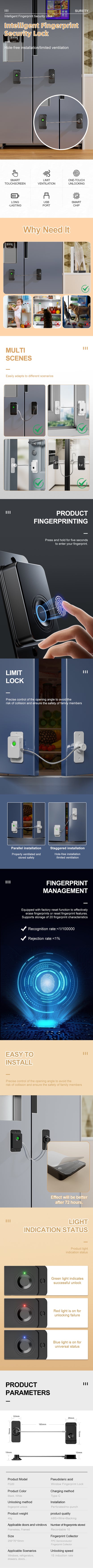 Rechargeable Fingerprint Lock Child Safety Lock Cabinet Fridge Drawer Door Lock Stainless Steel Cable Protection Home Security