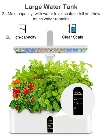 Hydroponics Growing System Automatic Timing Indoor Garden Kit 9 Pods Height Adjustable 15W LED Grow Lights 2L Water Tank