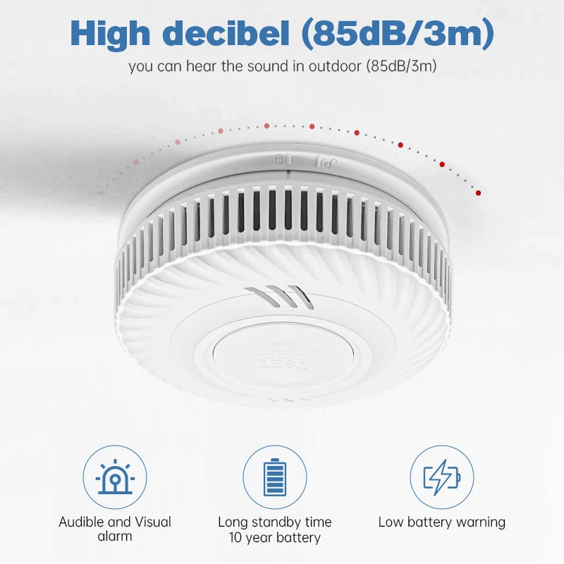 Built-in 10 Year Battery Smoke Detector WiFi Function Tuya Smart Home Parlor Child Room Kitchen Shop Fire Sound Alarm Sensor