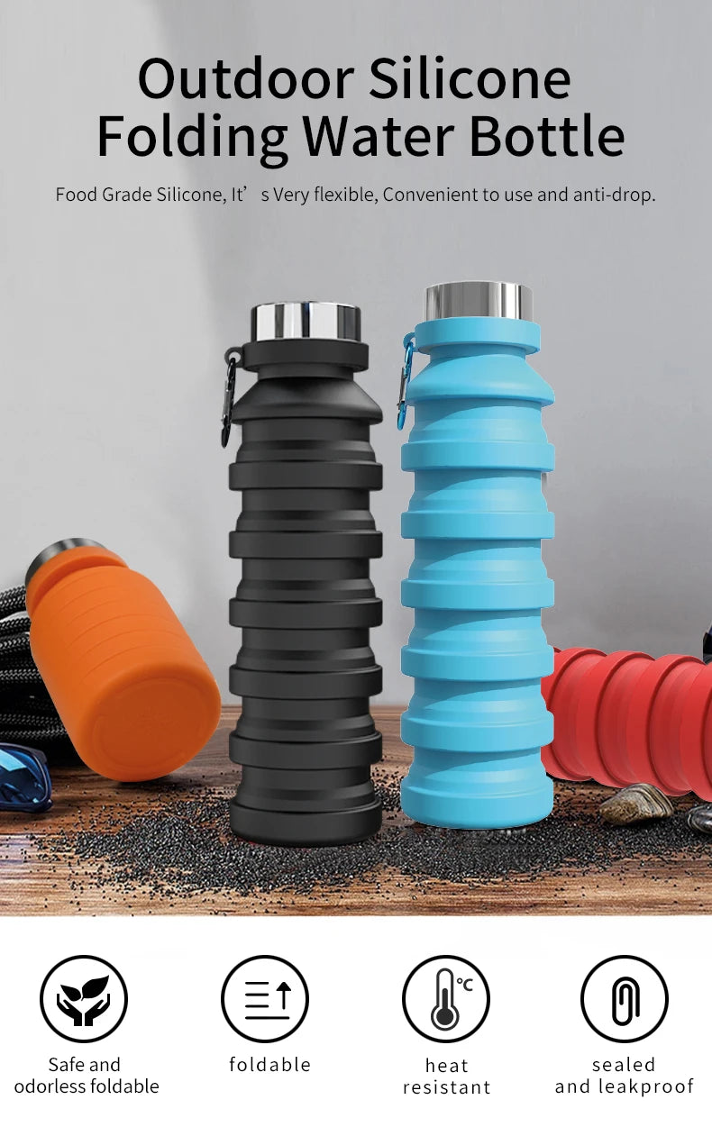 550ml collapsible water bottle cup, reusable BPA-free silicone collapsible water bottle, suitable for hiking in travel gym