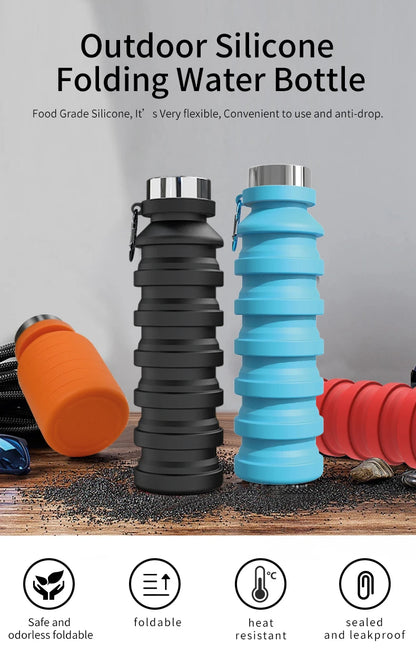 550ml collapsible water bottle cup, reusable BPA-free silicone collapsible water bottle, suitable for hiking in travel gym