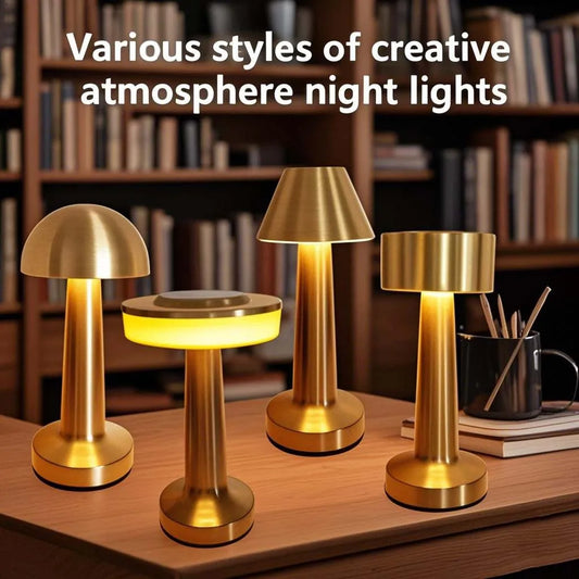 LED Touch Table Lamp Metal Rechargeable Desktop Night Light For Bedroom Restaurant Coffee Bar Study Desktop Decoration Light