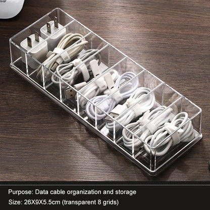 1PC Data Cable Storage Box Charging Cable Mobile Phone Charger Desktop Organizer Cable Management Tool with Cover Dustproof Box