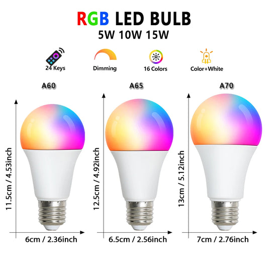 24 Key Remote Control Smart Lamp Atmosphere Light 16 Colors RGB Bulb LED Multicolor Bulb E27 220V Household Lighting Dimmable