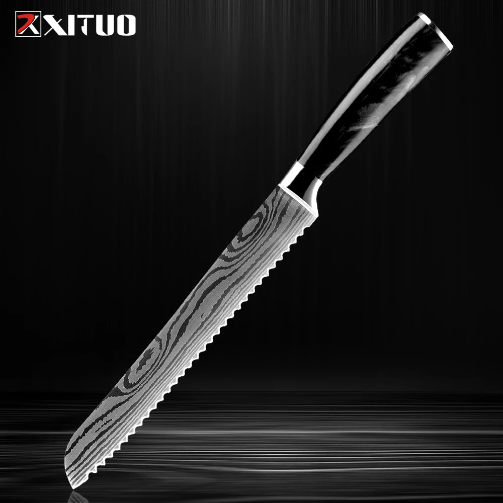 Bread Knife,8 inch Serrated Knife,Damascus laser Pattern Steel Bread Knife for Homemade Bread,Razor Sharp Edge for Slicing Bread