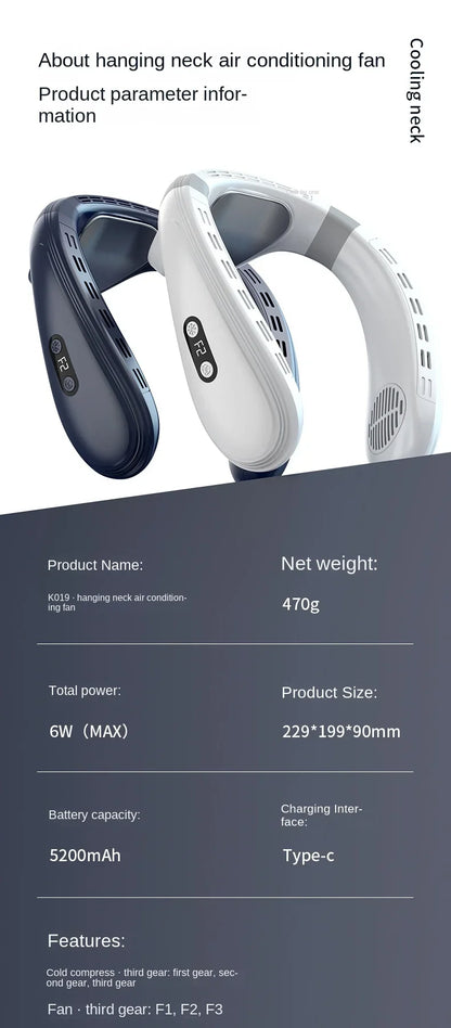 New Neck Air Conditioner Portable Neck Fan Rechargeable Semiconductor Cooling Bladeless Fan Outdoor Personal Fan Wearable Cooler