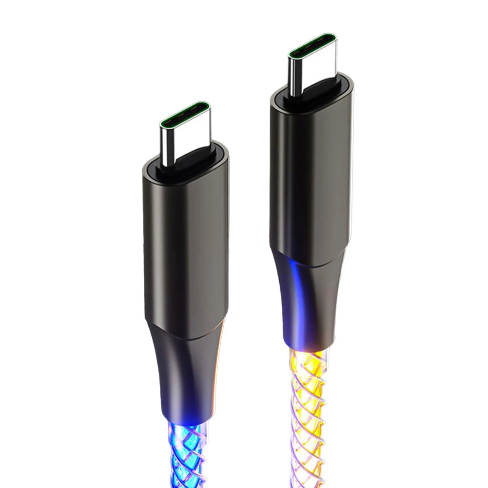 3 in 1 Glowing LED Light 6A 66W Fast Charging Micro USB Type C Cable For iPhone Samsung Xiaomi Redmi Phone Charger USB Cable