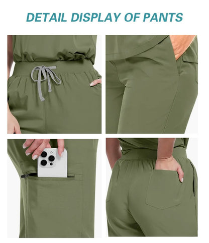 Surgical Scrubs Unisex - Quick-Dry Dental Clinic & ER Workwear Split Set W/Short Sleeve & Anti-Microbial 6 Pockets