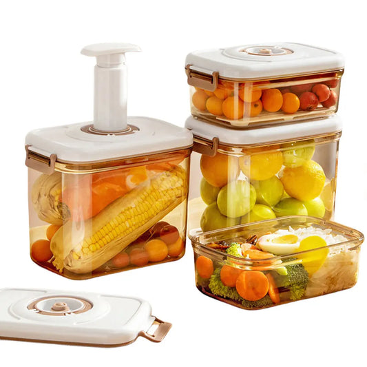 Food Vacuum Storage Box with Removable Drain Plate Fresh Container Airtight Fridge Organizer for Fruit Vegetables Bread Snacks