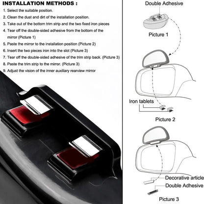 Car Mirror 360 Degree Adjustable Wide Angle Side Rear Mirrors blind spot Snap way for parking Auxiliary rear view mirror