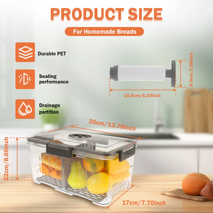 Bread Box Rectangular Airtight Bread Storage Container Bread Keeper Time Recording Bread Holder with Vacuum Pump for Kitchen New