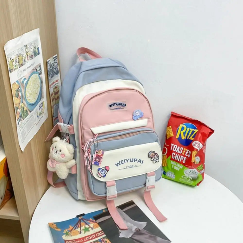 Portable Ins Students School Bags Large Capacity Bear High School Backpacks Multi Pockets Cartoon Teenage Shoulder Bags Girl