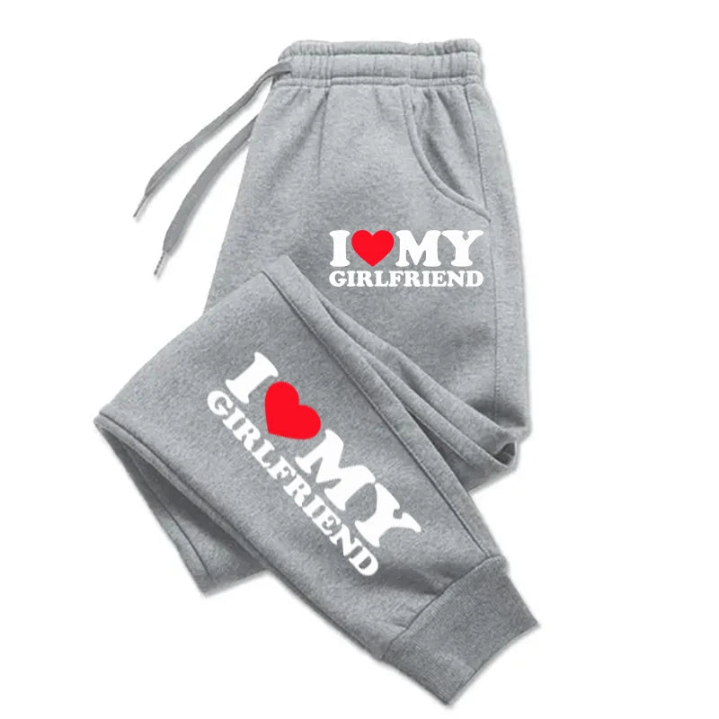 I Love My Girlfriend Patterns Joggers Drawstring Pocket Running Pants Sport Fashion Joggers Unisex Fashion Trousers