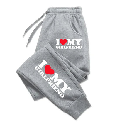 I Love My Girlfriend Patterns Joggers Drawstring Pocket Running Pants Sport Fashion Joggers Unisex Fashion Trousers