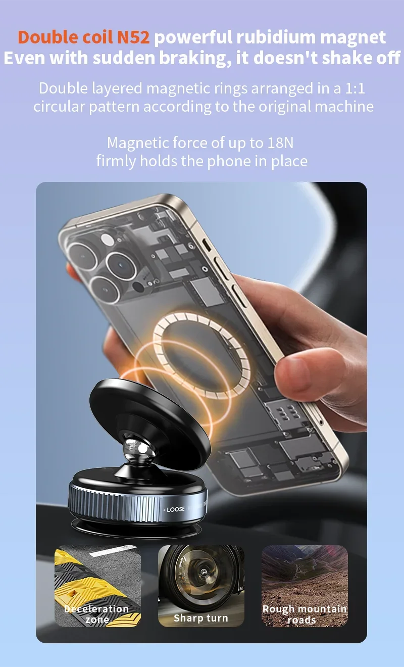 Magnetic Car Mount Mobile Phone Holder Vacuum Adsorption 360° Rotation Super Strong Suction Bracket for Iphone12-16 Smartphone