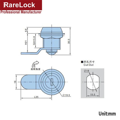 Round Cabinet Cam Lock Waterproof for Home Drawer Strorage-box GYM Locker Hardware Rarelock MMS500 G