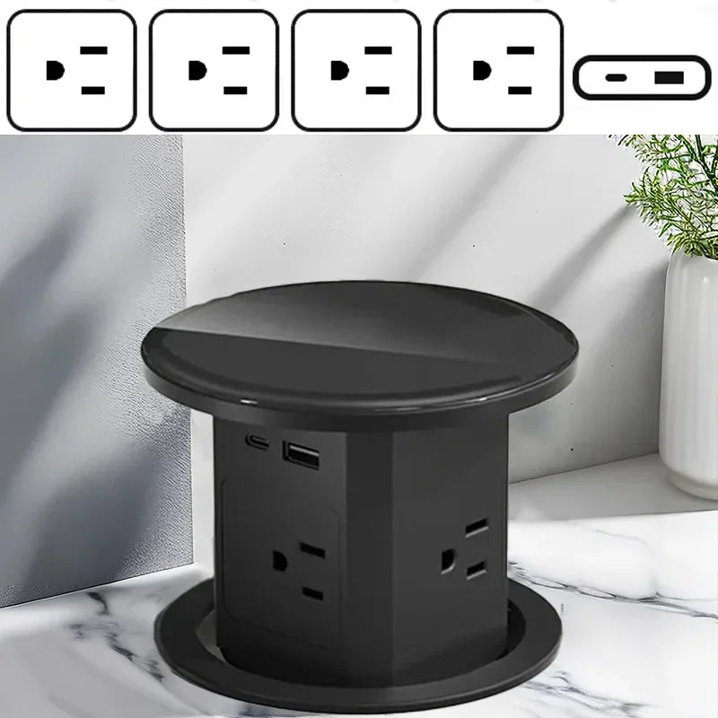 Retractable Pop Up Socket Wireless Charge USB Port US UK AU Universal Automatic Lifting Anti-Pinch Protection Outlet Desktop