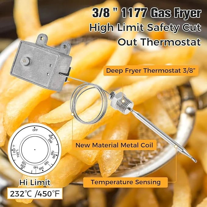 232℃ /450℉ Thermostat High Limit Safety Fryer Switch For 3/8 "-18 NPT 1177 Gas Fryer High Limit Safety Deep Fryer Thermostats
