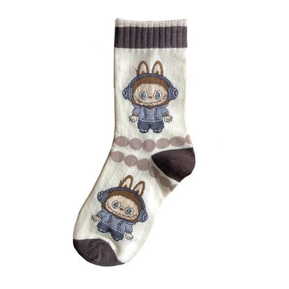 Labubu Mid Length Socks for Children Versatile Couples Trendy College Style Anime and Cartoon Department Labubu Cloth Long Socks