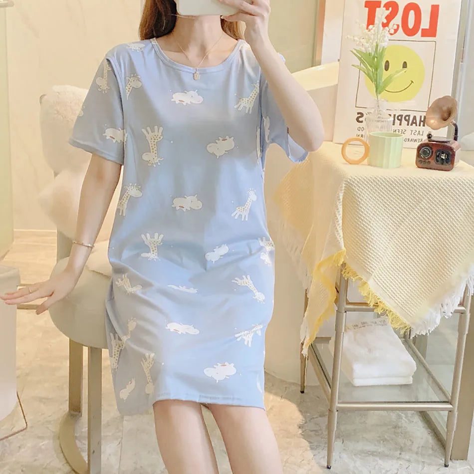 Maternity Clothings Nursing Dresses Breastfeeding Sleepwear Pattern Printing Cheerful and Lively Girl Feeling for Pregnant Women