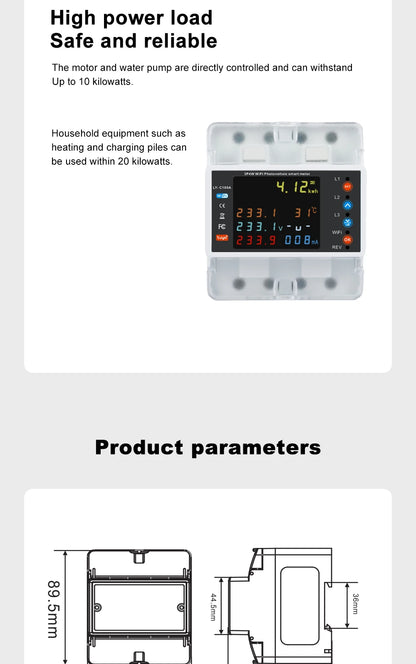 Smart Life Energy Monitoring 100A Tuya WiFi 3-Phase Meter with Bi-Directional Auto-Reclosing Relay