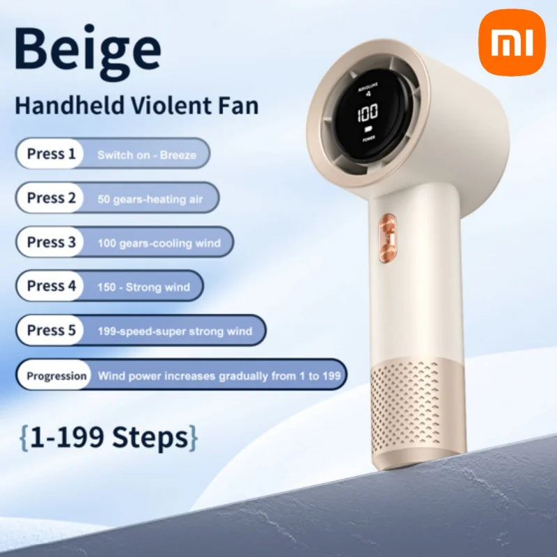 Xiaomi Portable Handheld Electric Fan High Speed Bladeless Fan USB Charging Silent Air Conditioner Digital Display Electric Fan