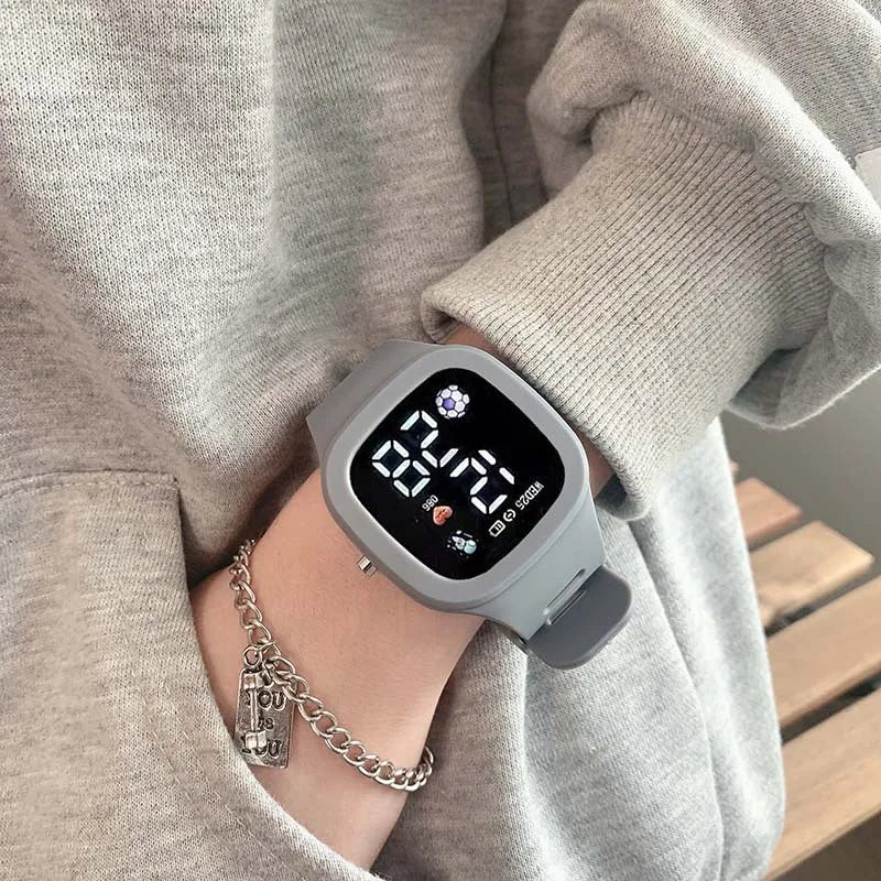 Sports Electronic Watch for Kids Children LED Digital Watch Big Dial Silicone Football Sports Watch Boys Girls Student Clock