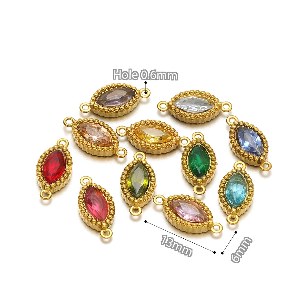 10pcs Stainless Steel Heart Square Zircon Connectors Charms for DIY Necklace Findings Jewelry Earrings Making Bracelets Supplies