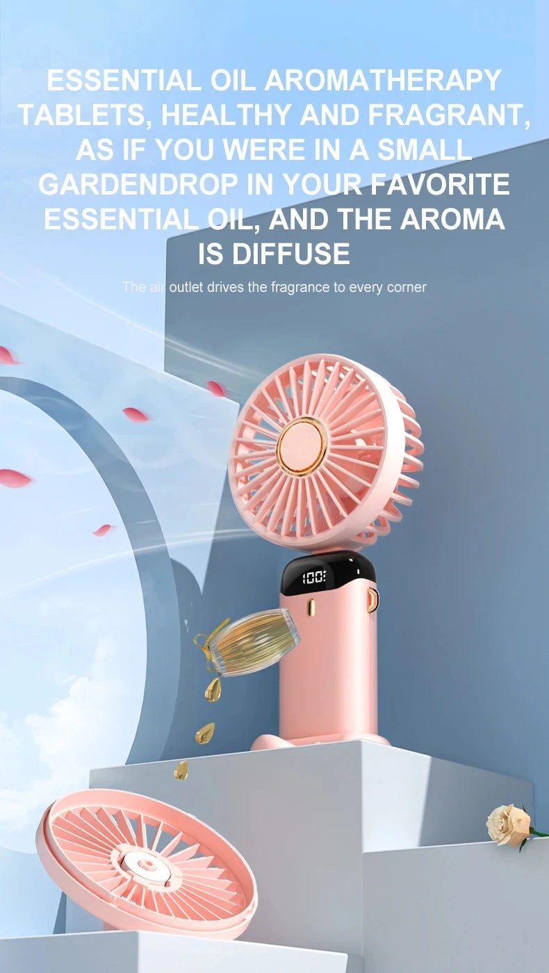 Portable mini fan that can be folded and hung around the neck, 5-speed USB charging fan, supporting phone and display screen,