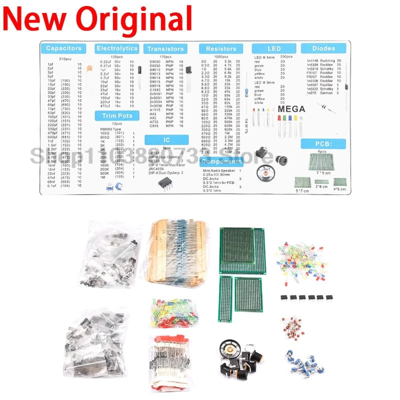 Electronic Components Kit Ultimate Edition Various Common Capacitors Resistors Capacitors T0-92 LED Transistors PCB Board DIP-IC