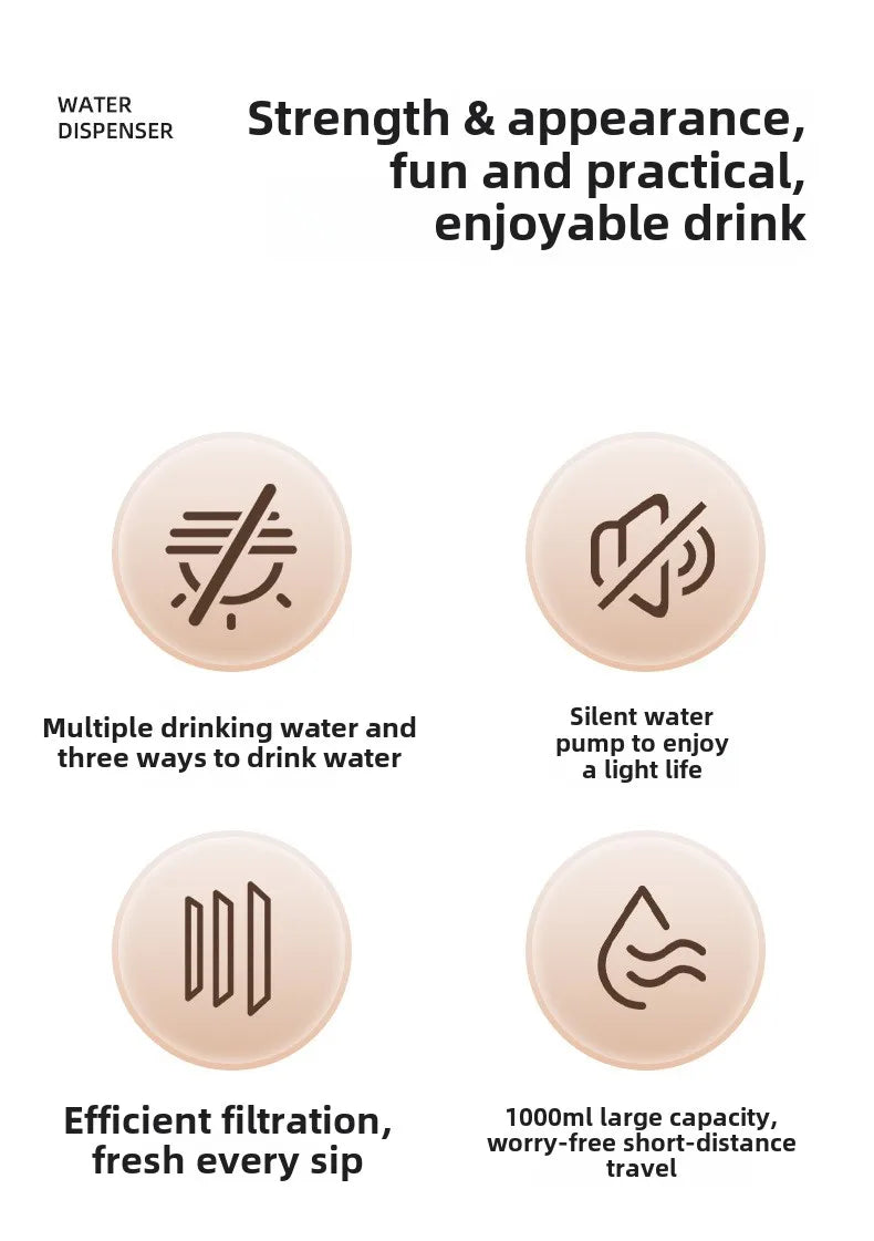 1L USB Electric Mute Pet Water Fountain Automatic Cat Drinking Bowl Filter Quiet Dispenser with Carbon Filter for Fresh Water