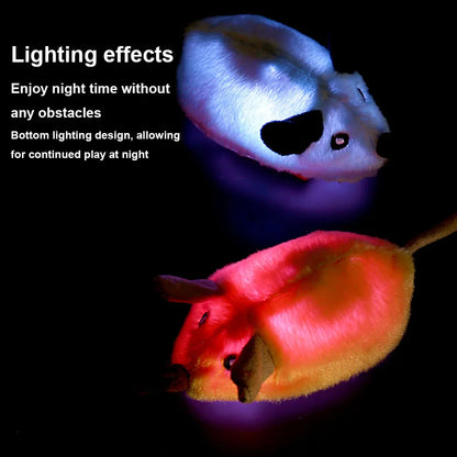 Interactive Plush Cat Toy with Sound & LED Light USB Rechargeable Steerable & Obstacle Avoidance for Indoor Cats