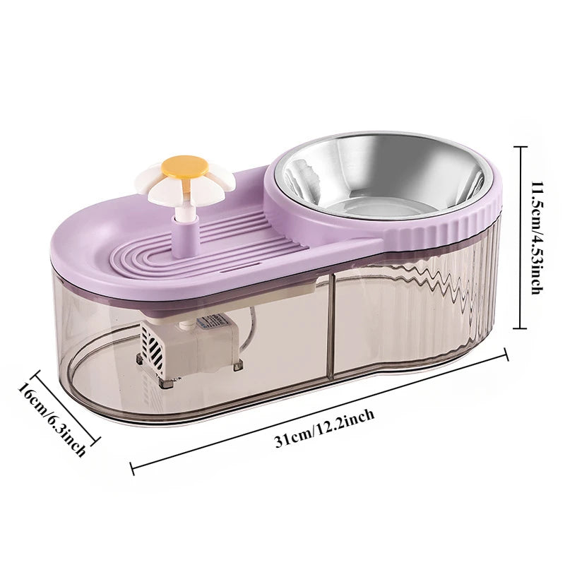 Automatic Cat Feeder Water Fountain With Large Capacity Flower Design Silent Pet Feeding System With Filter For Cats And Dogs