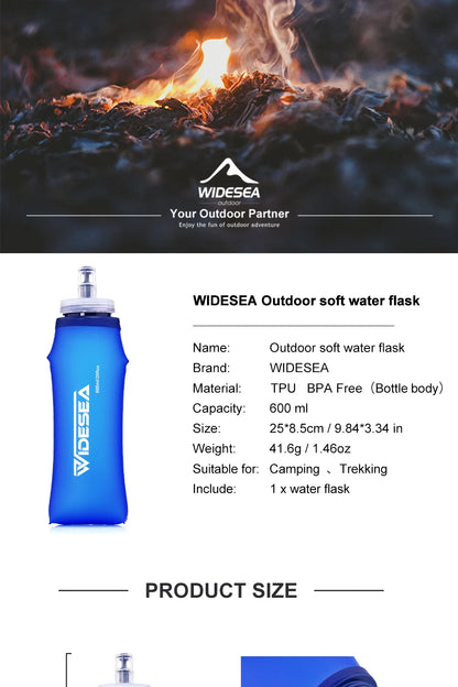 Widesea Camping 600ml Soft Water Bottle Drinking Sport Folding Bag Flask Outdoor Running Hydration Pack Waist Bicycle BPA Free