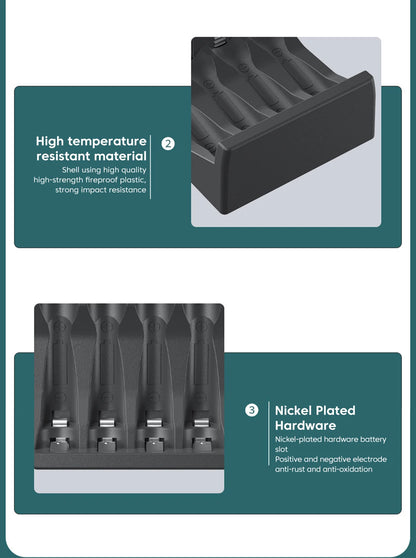 Battery Charger 4 Slot Intelligent Fast Charge With Indicator For 1.2V NiMH NiCd AAA/AA Rechargeable Batteries USB C Micro Jack