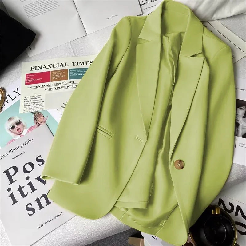 Office Lady Elegant Single Button Blazer Women New Autumn Long Sleeve Slim Jackets Casual Chic Tops Coats Outerwears Female