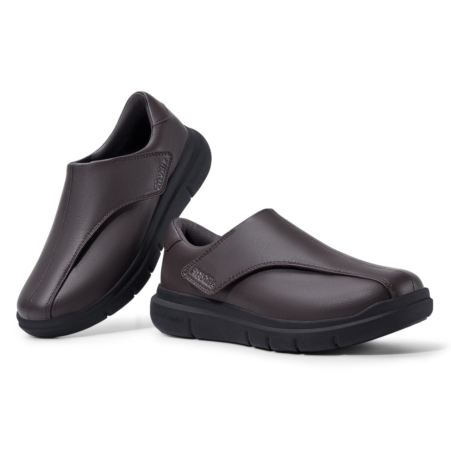 FitVille Men's Leather Shoes Diabetic Shoes Casual Oxford Shoes Adjustable Lightweight Formal Business Shoes for Swollen Feet