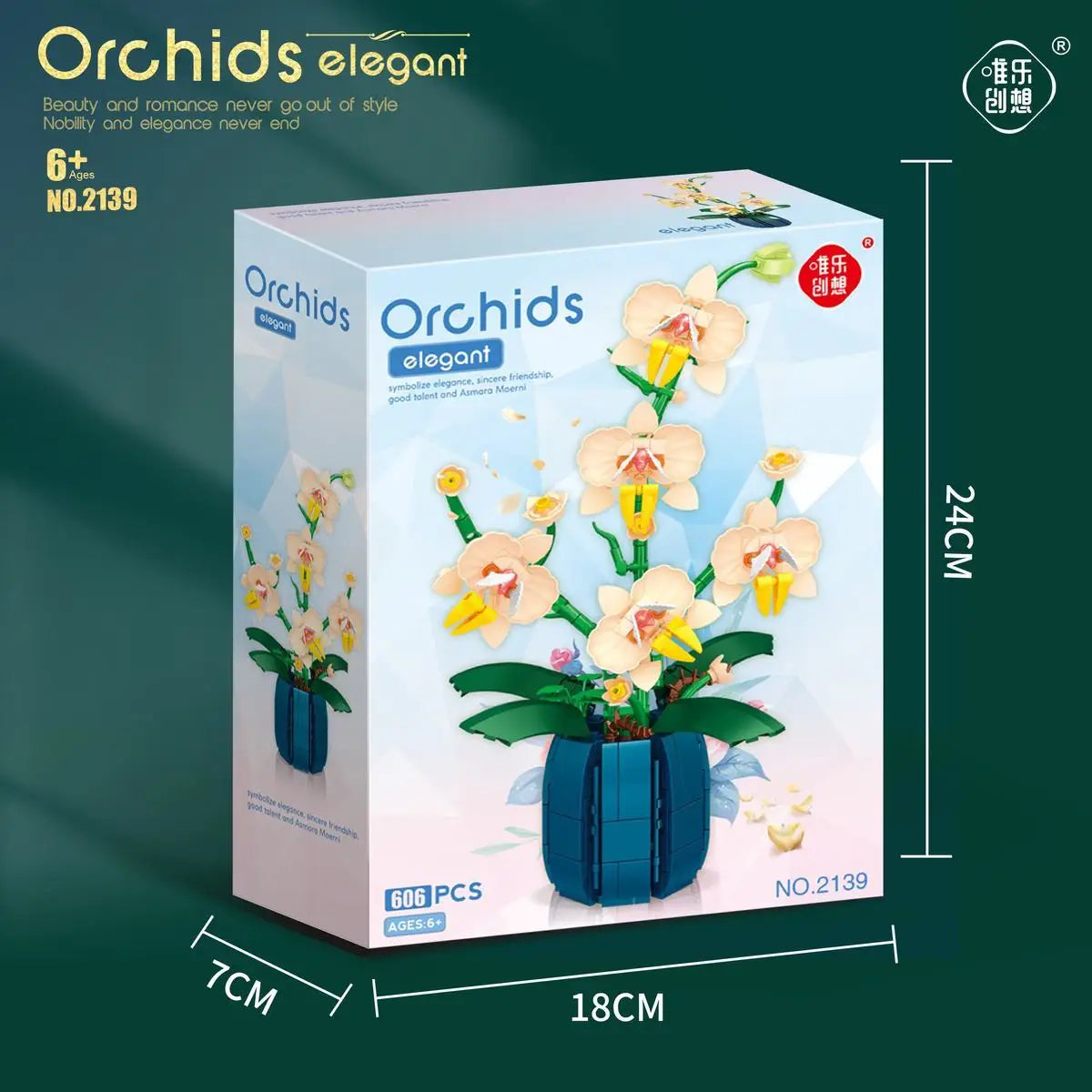 Orchid Building Blocks Flowers, Home Décor Accessory for Adults, Botanical Collection, Valentines Day Gift Idea (606 Pcs)