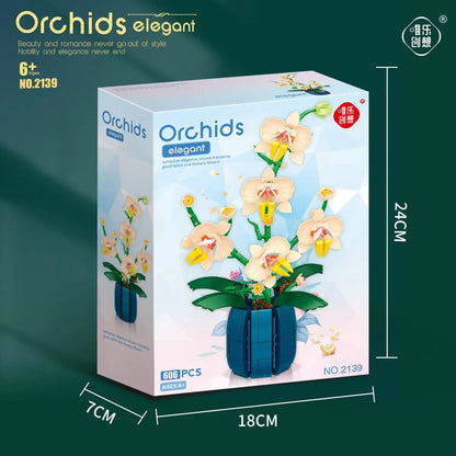 Orchid Building Blocks Flowers, Home Décor Accessory for Adults, Botanical Collection, Valentines Day Gift Idea (606 Pcs)
