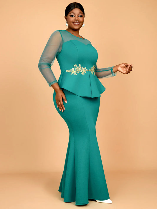 Maxi Dresses To Wear To A Wedding Green Applique Mermaid