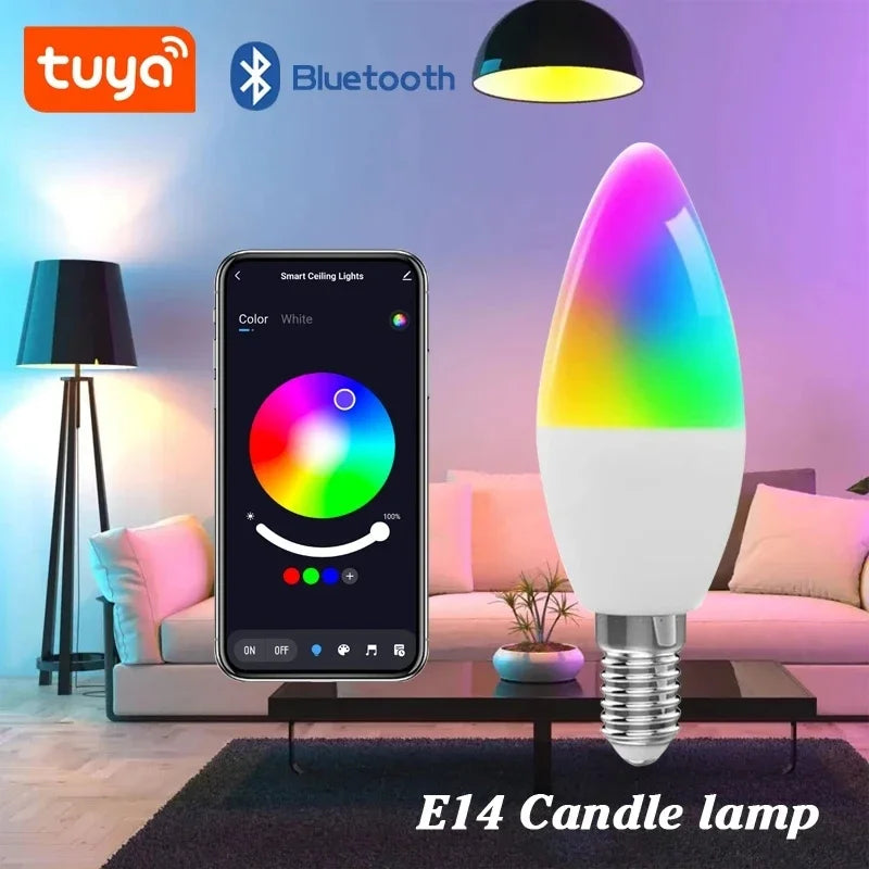 Smart RGB Light LED Bulb Candle Lamps E14 Bluetooth 220V Crystal Dimmable APP Control Group Lamps For Home Bedroom Living Room