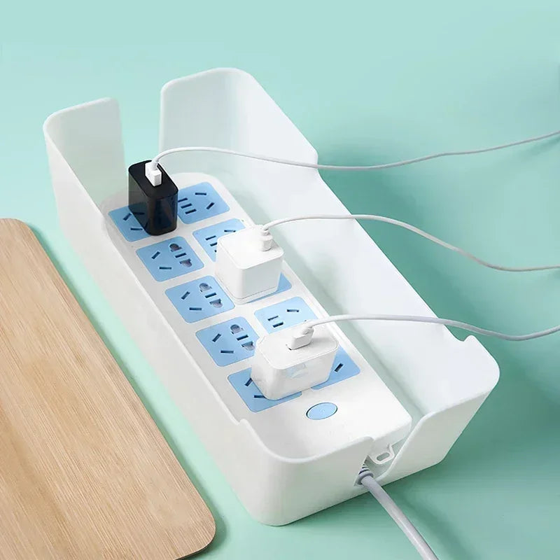 Cable Box With Wooden Cover Power Strip Wire Case Charger Socket Desktop Organizer Line Storage Box Power Board Wire Management
