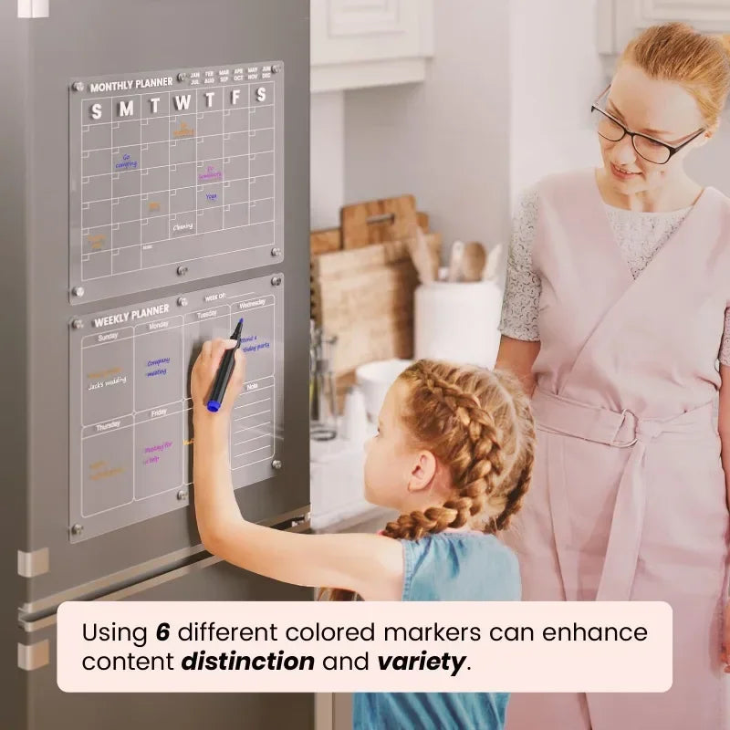 Acrylic Fridge Magnetic Blackboard Weekly Daily Calendar Memo Refrigerator Magnetic Clear Planner Dry Erase Message Board List