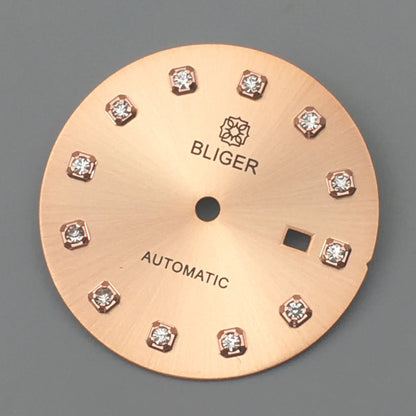 BLIGER 24.5mm Watch Dial Hand Set Sunburst Gray Rose White Mother Pearl Dial Roman Diamond Index Fit NH05 Movement Women Watches