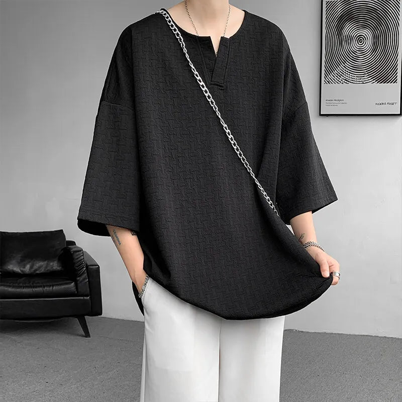 Mens V Neck Loose Fit Tshirt Summer Fashion Comfort Breathable Casual Streetwear Trendy Tee Lightweight Premium Fabric Crew Neck