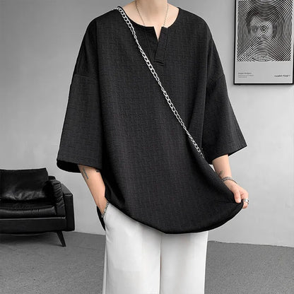 Mens V Neck Loose Fit Tshirt Summer Fashion Comfort Breathable Casual Streetwear Trendy Tee Lightweight Premium Fabric Crew Neck