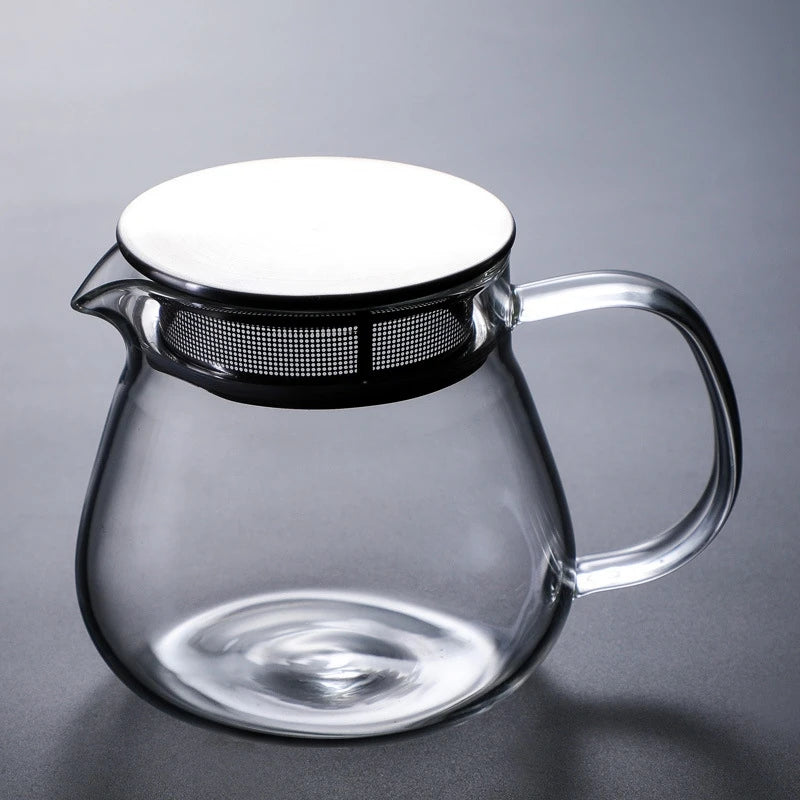 Heat Resistant Coffee Pot Hand Brewing Coffee Pot Steel Cover Transparent Sharing Pot Glass Brewing Pot With Handle