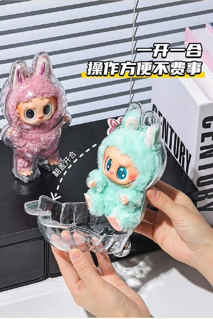 Labubu Case Sitting Party Transparent Protective Shell Dust Cover Protect Knapsack Hanging Decorations Christmas Gift Kids Toy