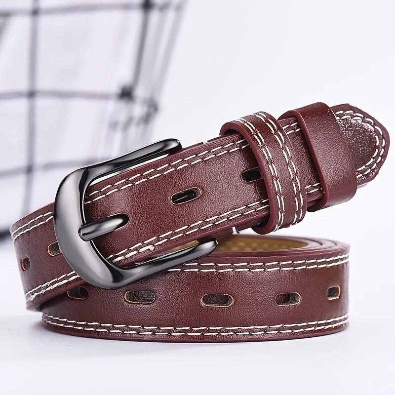 Women's Belt Retro Needle Buckle Men's Belt Casual Trend Belt Soft Belt Hollow Belt Paired with Jeans Belt PU Leather Belt
